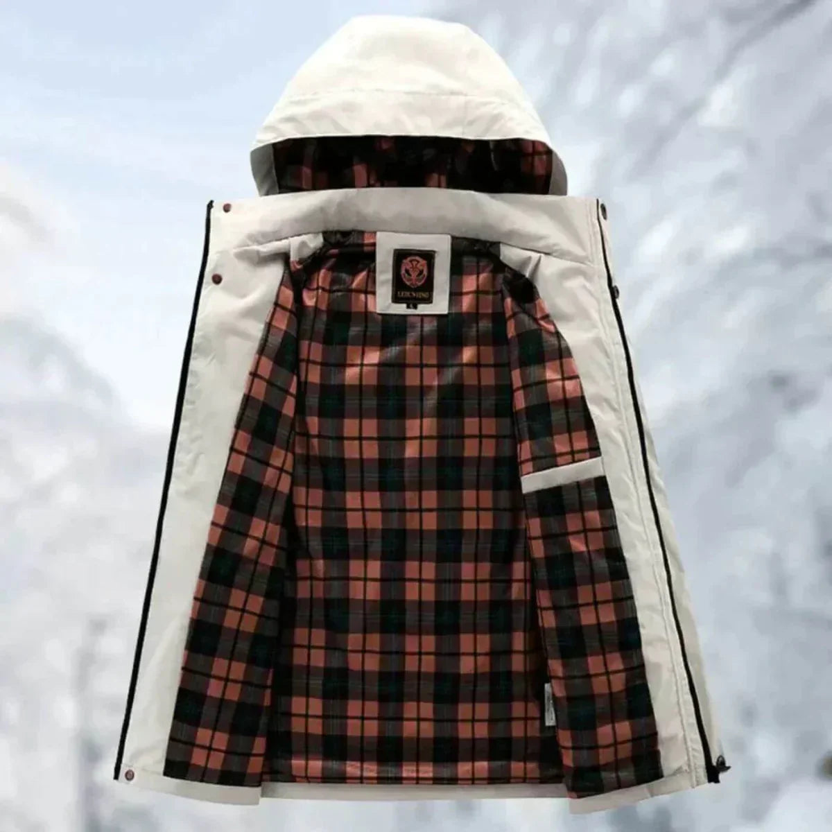Men's hooded jacket with long sleeves, zip front and multiple utility pockets