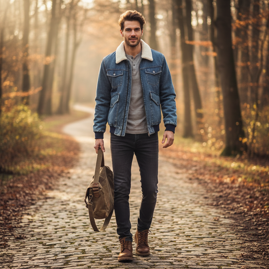 Men's casual jacket with zip closure and front pockets