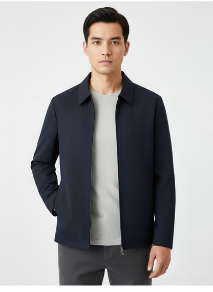 Men's plain zip front jacket with pointed collar and side pockets