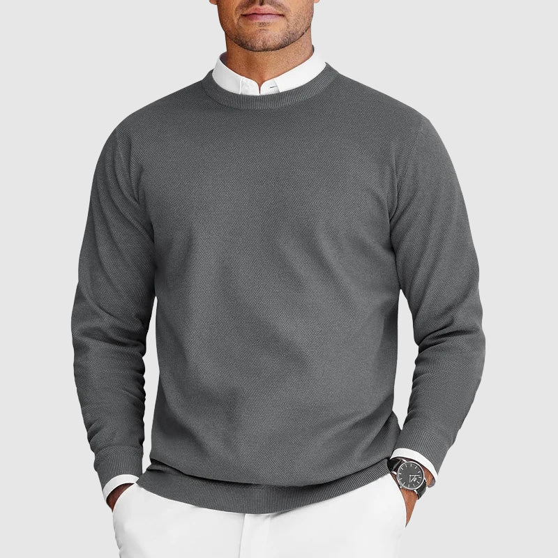 Men's plain crew neck jumper with long sleeves and ribbed trims