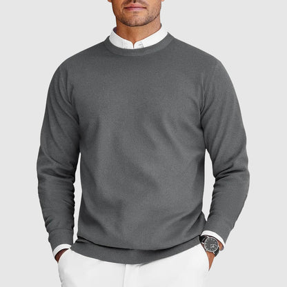 Men's plain crew neck jumper with long sleeves and ribbed trims