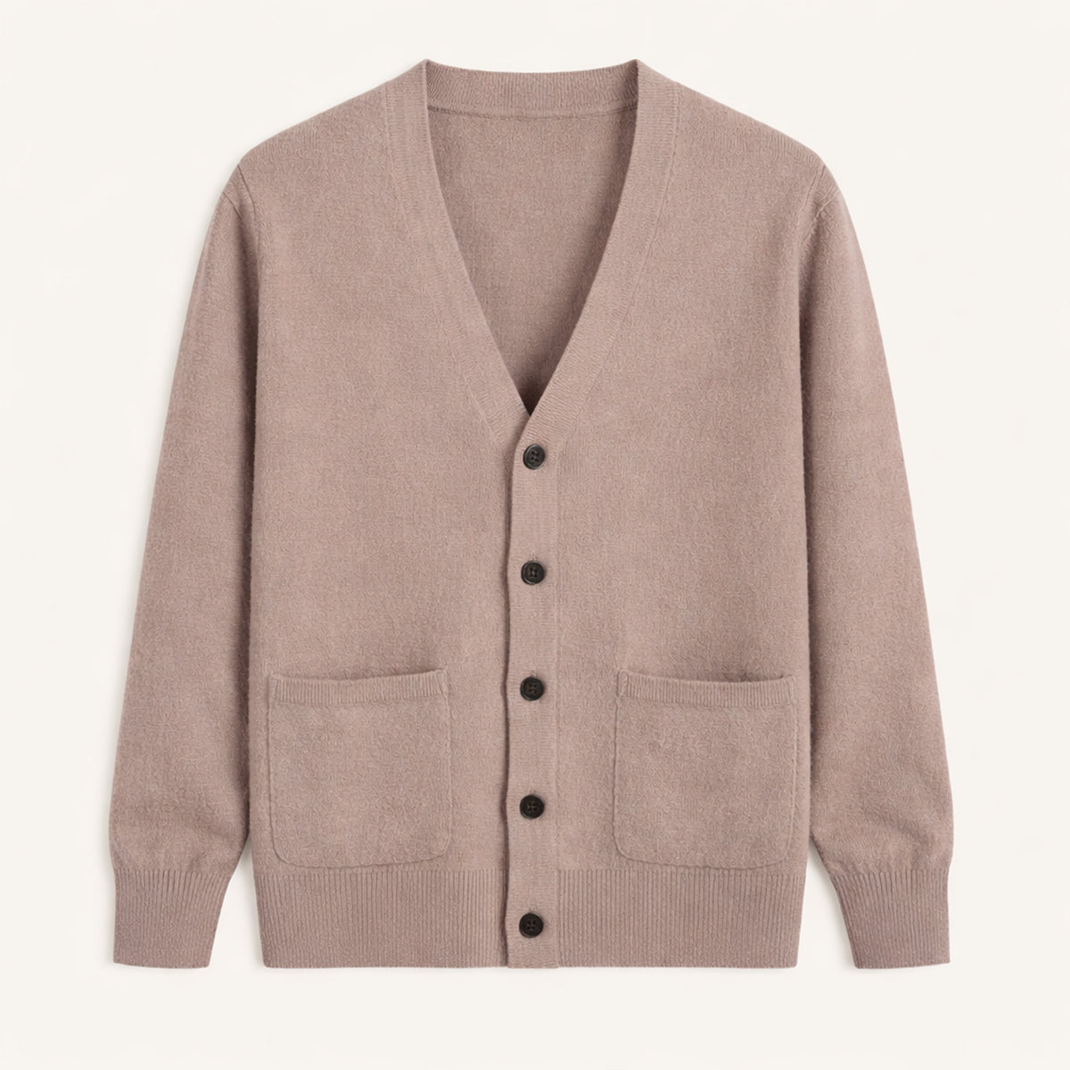 Men's V-neck button cardigan with long sleeves and patch pockets