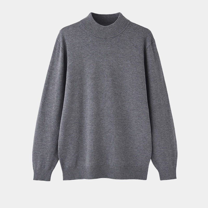 Men's plain ribbed mock neck sweater with long sleeves and ribbed trims