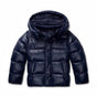 Hooded quilted puffer jacket with glossy finish and long sleeves