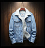Sherpa-lined denim jacket with button front, chest pockets and long sleeves