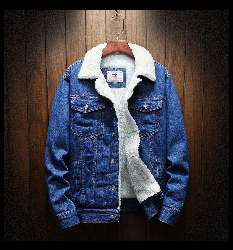 Sherpa-lined denim jacket with button front, chest pockets and long sleeves