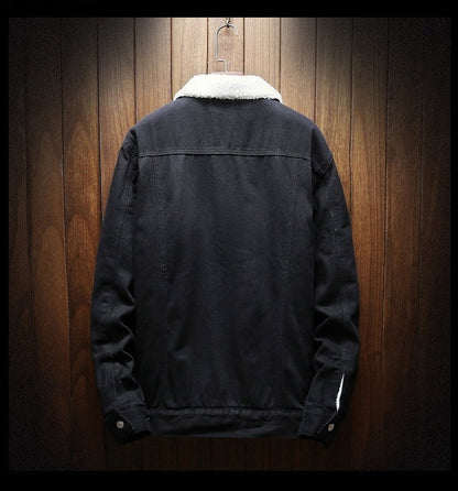 Sherpa-lined denim jacket with button front, chest pockets and long sleeves