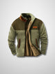 Men's fleece jacket with sherpa-style lining and patterned long sleeves