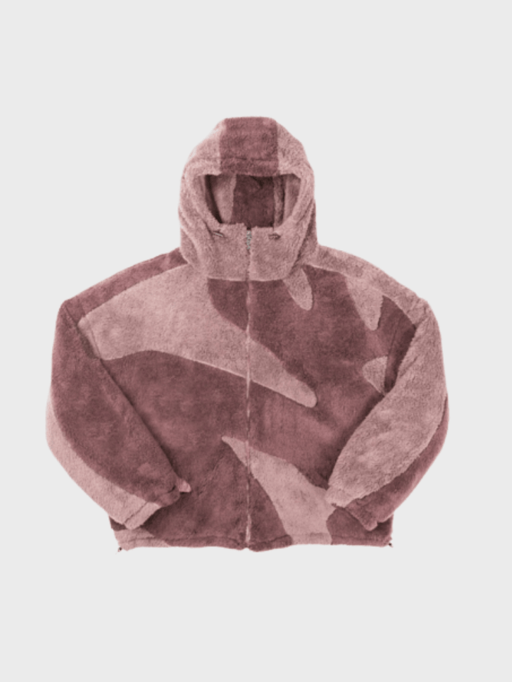 Men's hooded fleece jacket with contrasting abstract panels