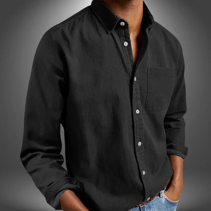 Men's long-sleeve button-down shirt with chest pocket