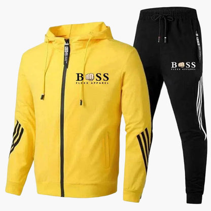 Men's hooded tracksuit set with zip jacket and tapered joggers