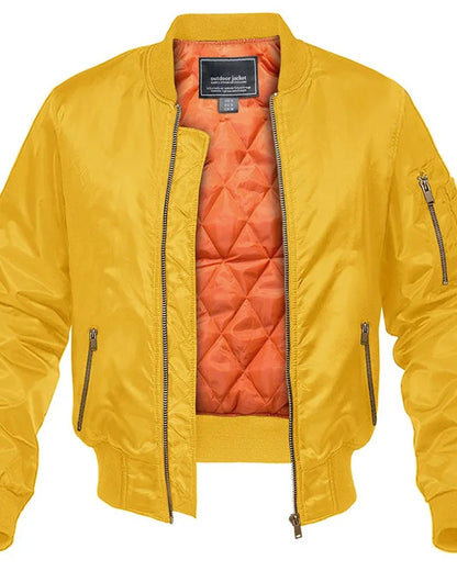 Men's bomber jacket with mock neck, front zip and multiple zipped pockets