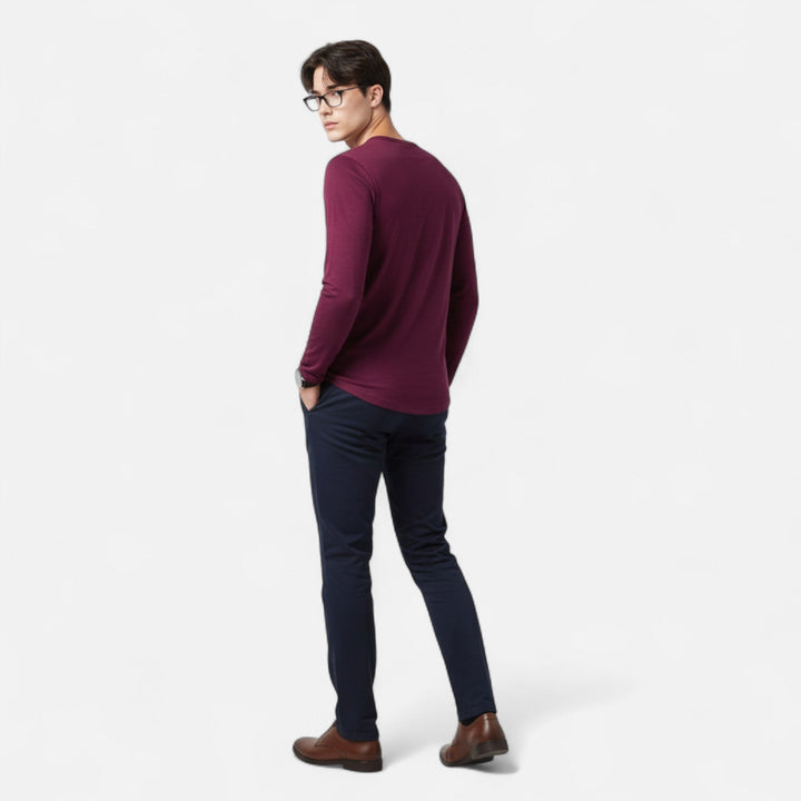 Men's long sleeve Henley shirt with band collar and button placket