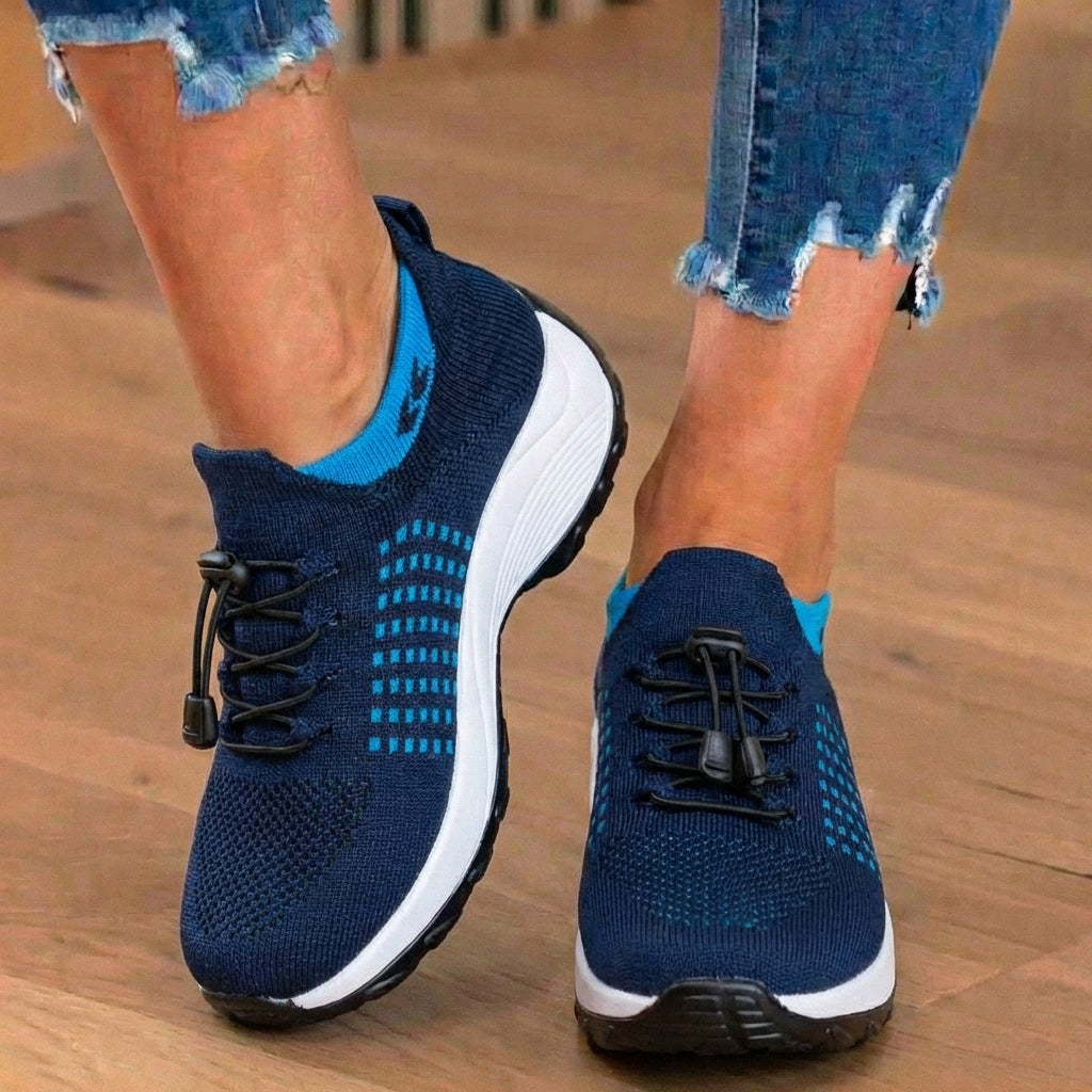 High-top knit sneakers with toggle laces and contrasting thick soles