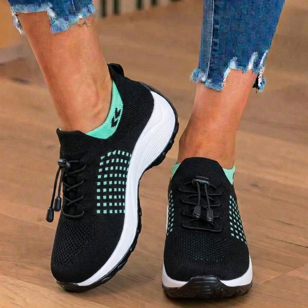High-top knit sneakers with toggle laces and contrasting thick soles