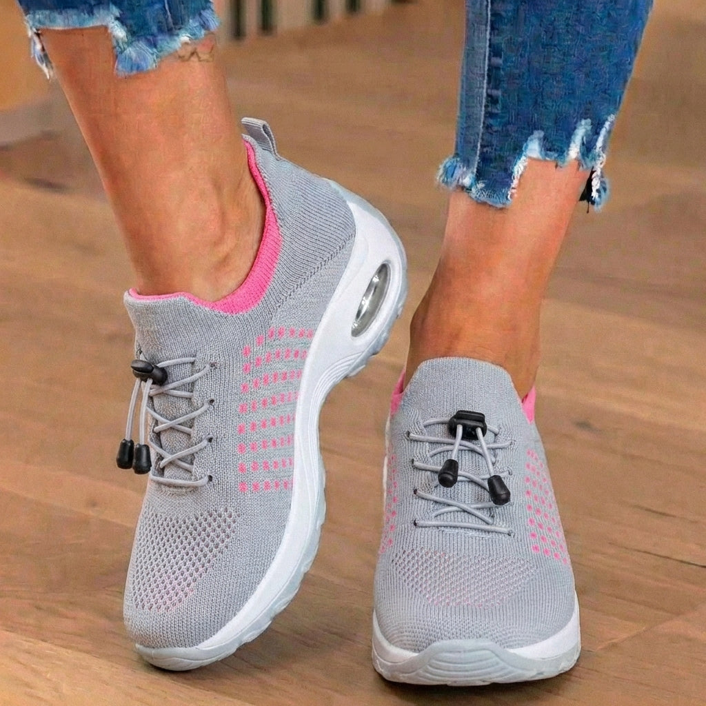 High-top knit sneakers with toggle laces and contrasting thick soles