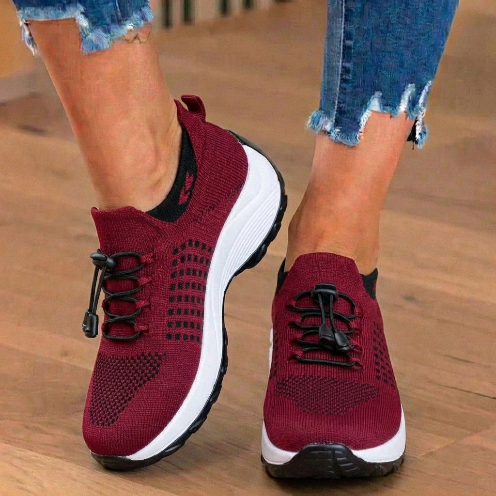 High-top knit sneakers with toggle laces and contrasting thick soles