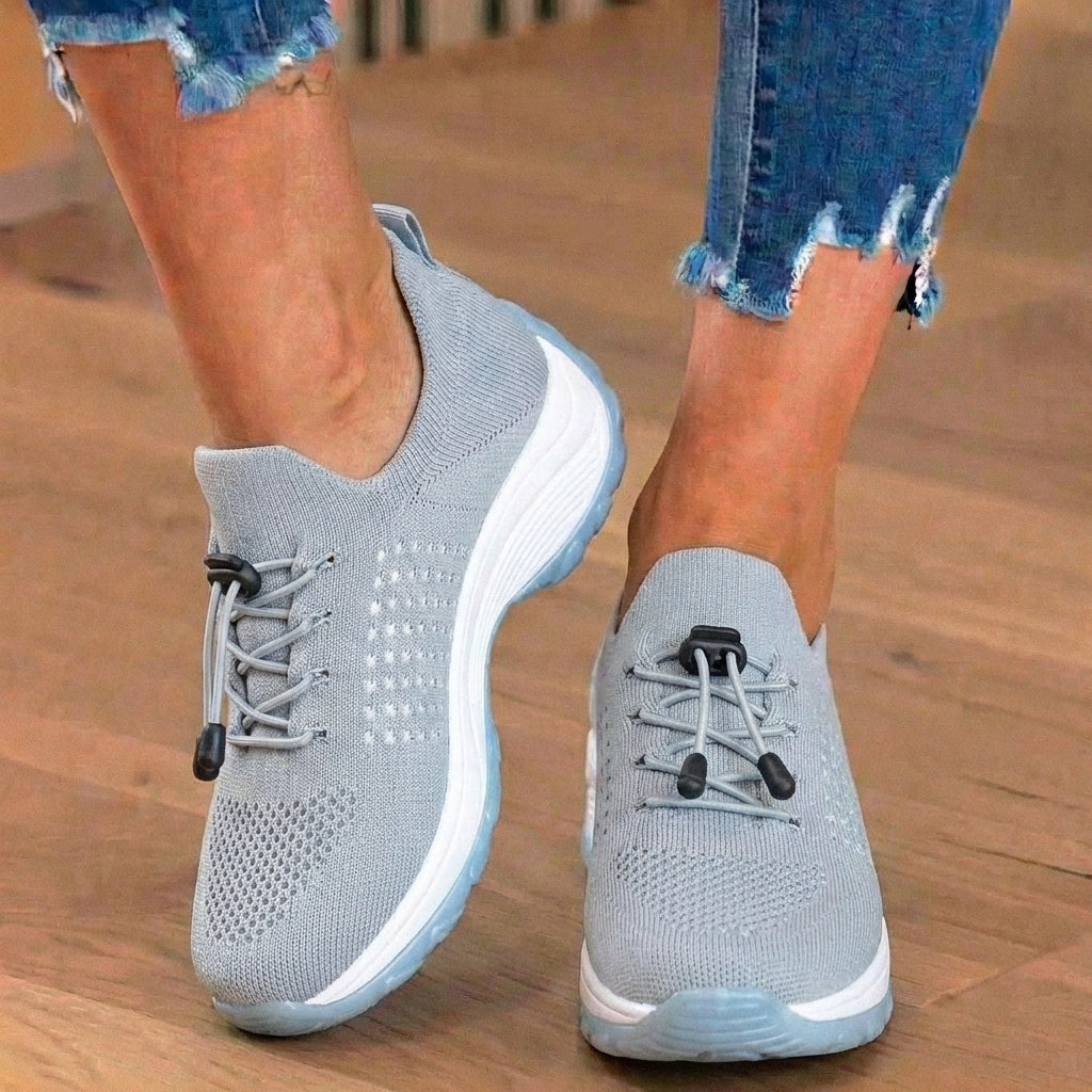 High-top knit sneakers with toggle laces and contrasting thick soles