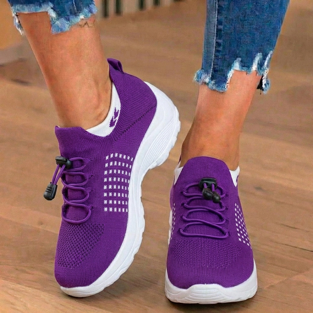 High-top knit sneakers with toggle laces and contrasting thick soles