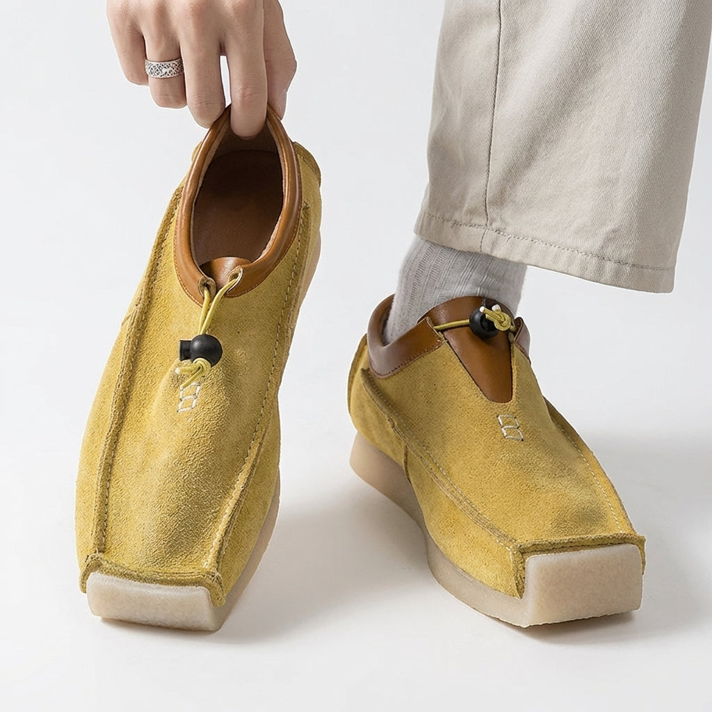 Square-toe loafers with toggle lace detail and flat soles