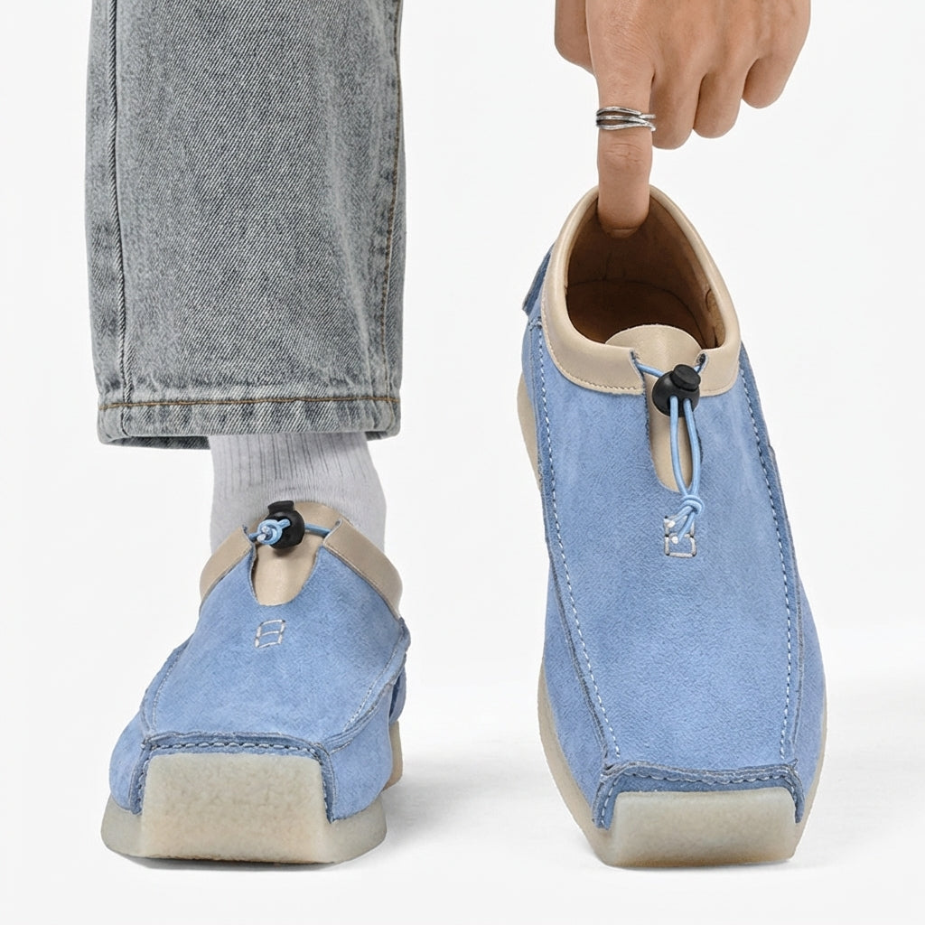Square-toe loafers with toggle lace detail and flat soles