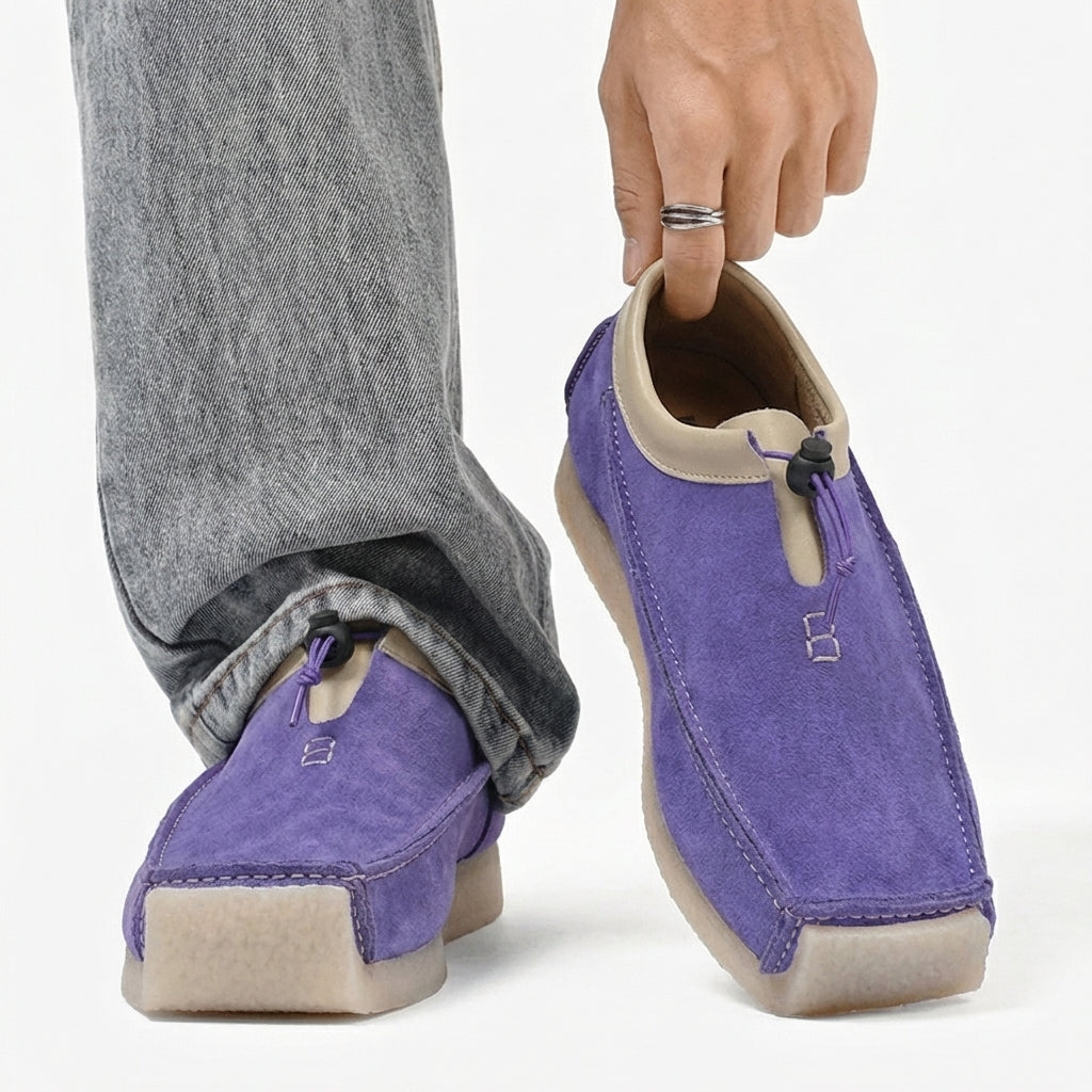 Square-toe loafers with toggle lace detail and flat soles