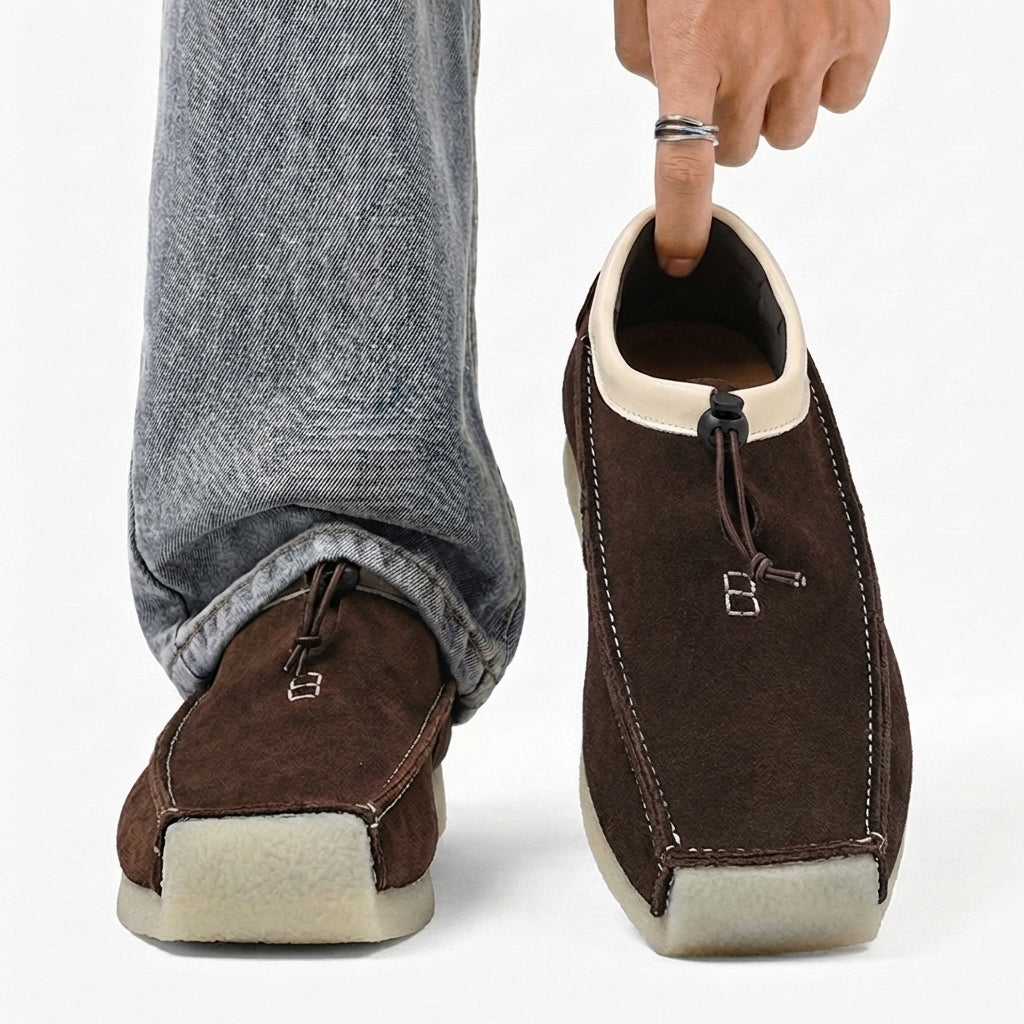Square-toe loafers with toggle lace detail and flat soles