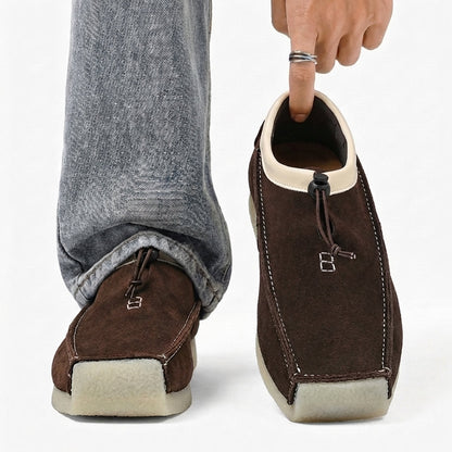 Square-toe loafers with toggle lace detail and flat soles