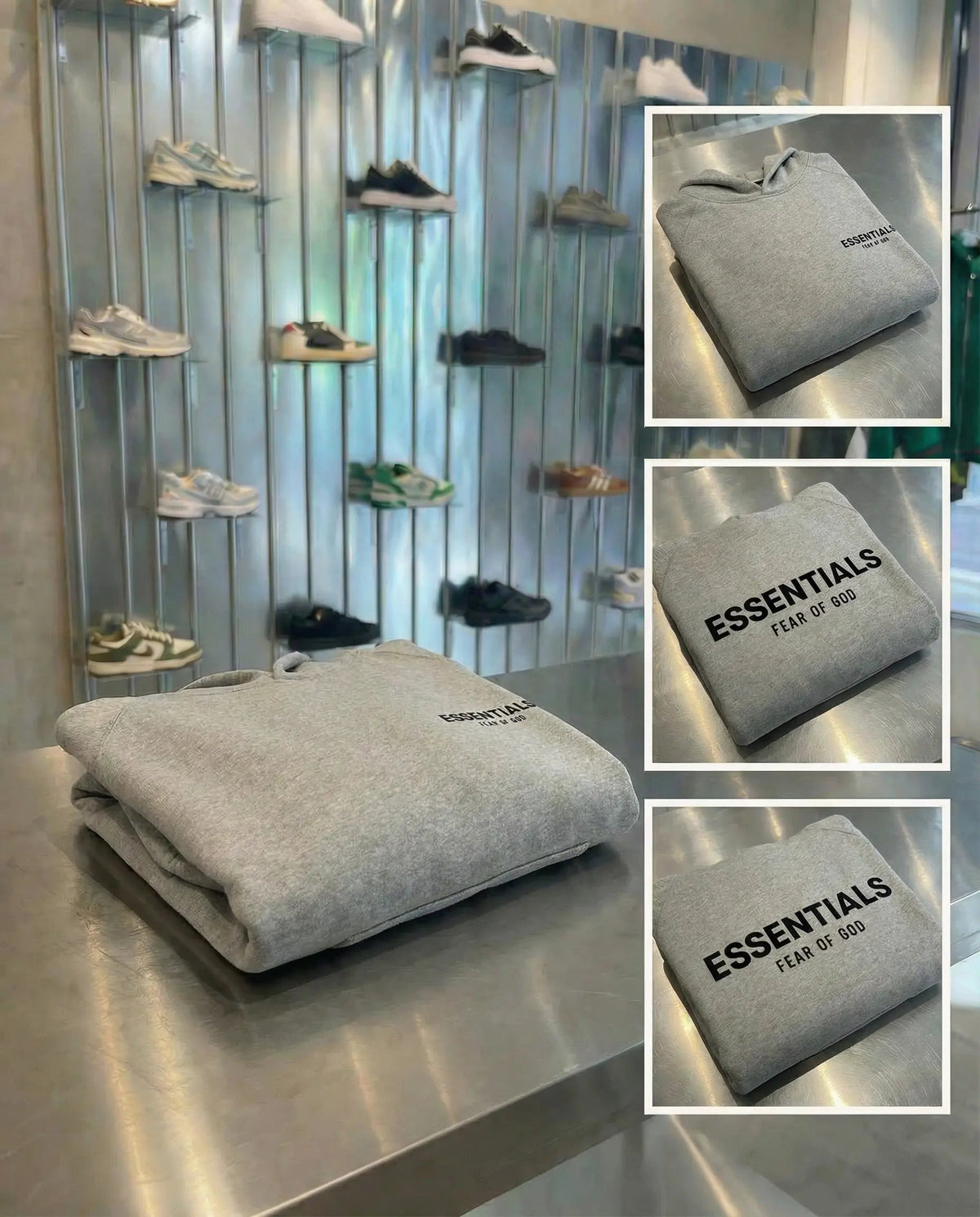 Gray unisex logo pullover hoodie with front and back text