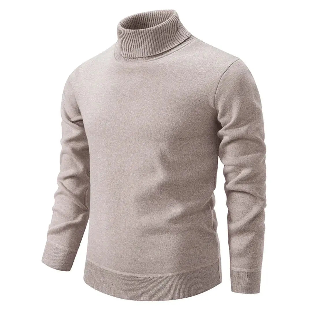 Men's plain turtleneck sweater with long sleeves and ribbed trims