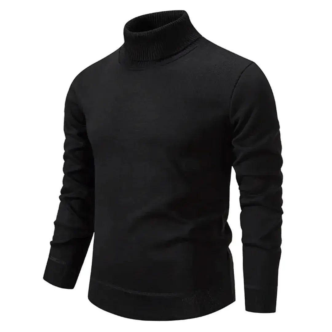 Men's plain turtleneck sweater with long sleeves and ribbed trims