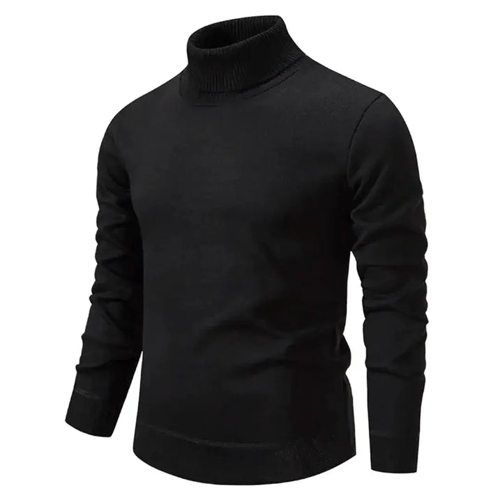 Men's plain turtleneck sweater with long sleeves and ribbed trims