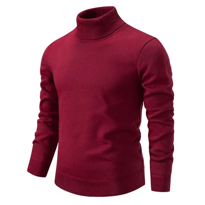 Men's plain turtleneck sweater with long sleeves and ribbed trims