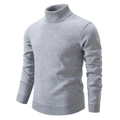 Men's plain turtleneck sweater with long sleeves and ribbed trims