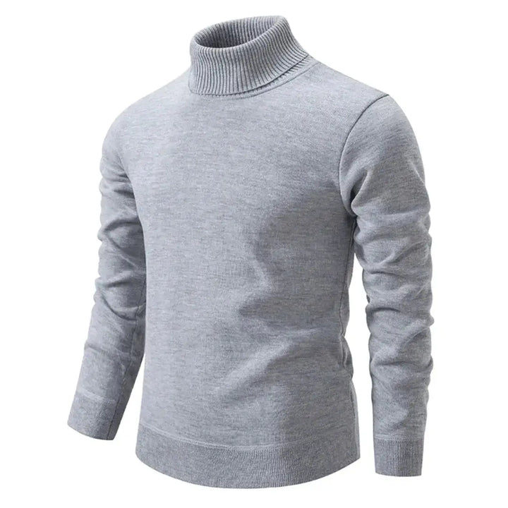 Men's plain turtleneck sweater with long sleeves and ribbed trims
