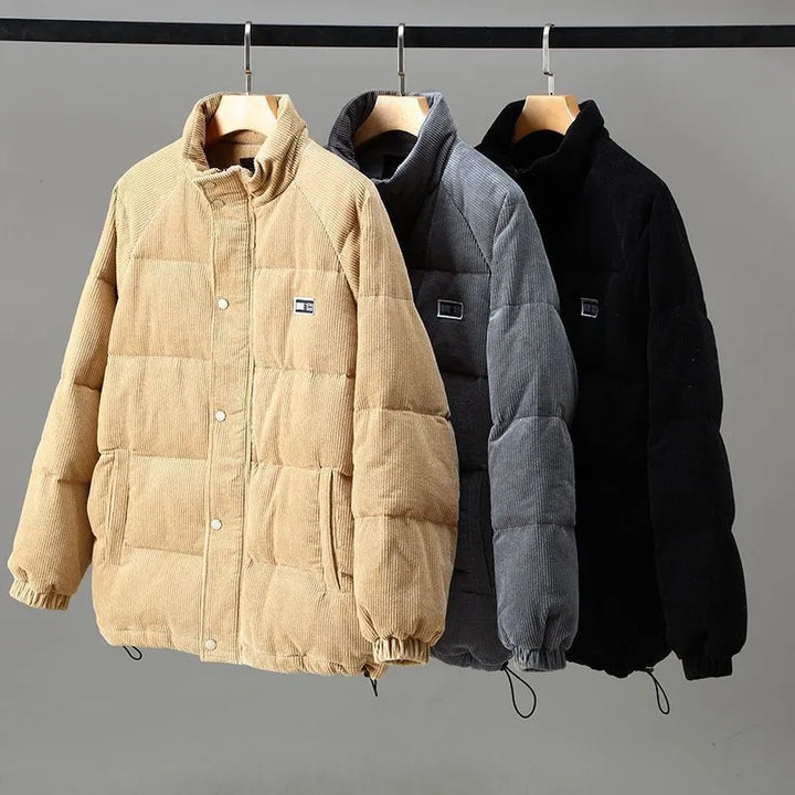 Men's ribbed padded jacket with high collar and front pockets