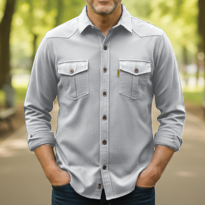 Men's Cotton Casual Shirt, Long Sleeve Button-Down Tailored Fit with Chest Pockets