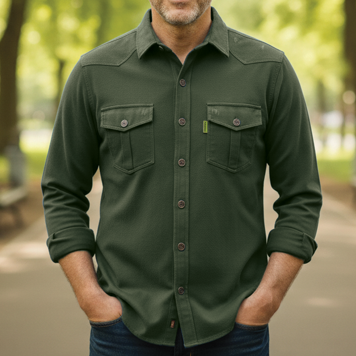 Men's Cotton Casual Shirt, Long Sleeve Button-Down Tailored Fit with Chest Pockets