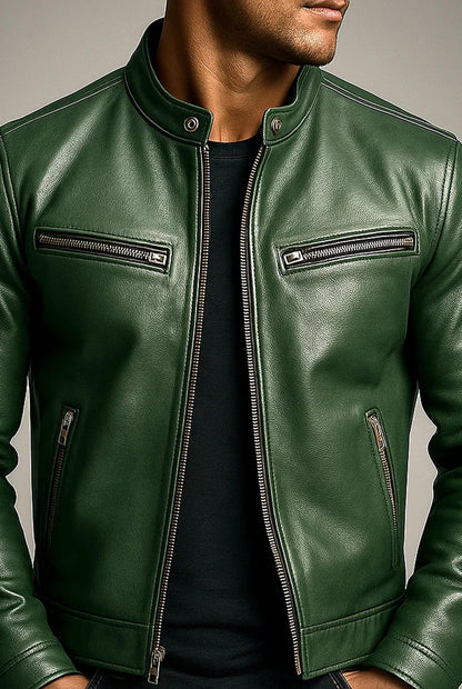 Men's zip-up jacket with mock neck and multiple zipped pockets