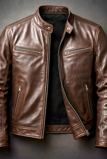 Men's zip-up jacket with mock neck and multiple zipped pockets