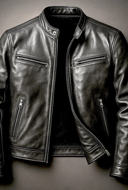 Men's zip-up jacket with mock neck and multiple zipped pockets