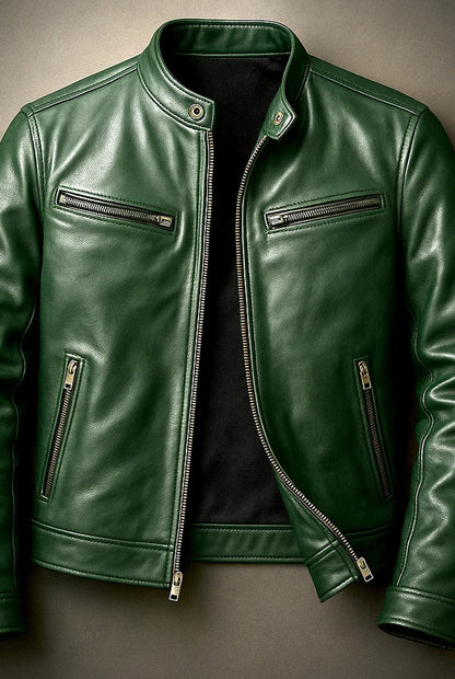 Men's zip-up jacket with mock neck and multiple zipped pockets