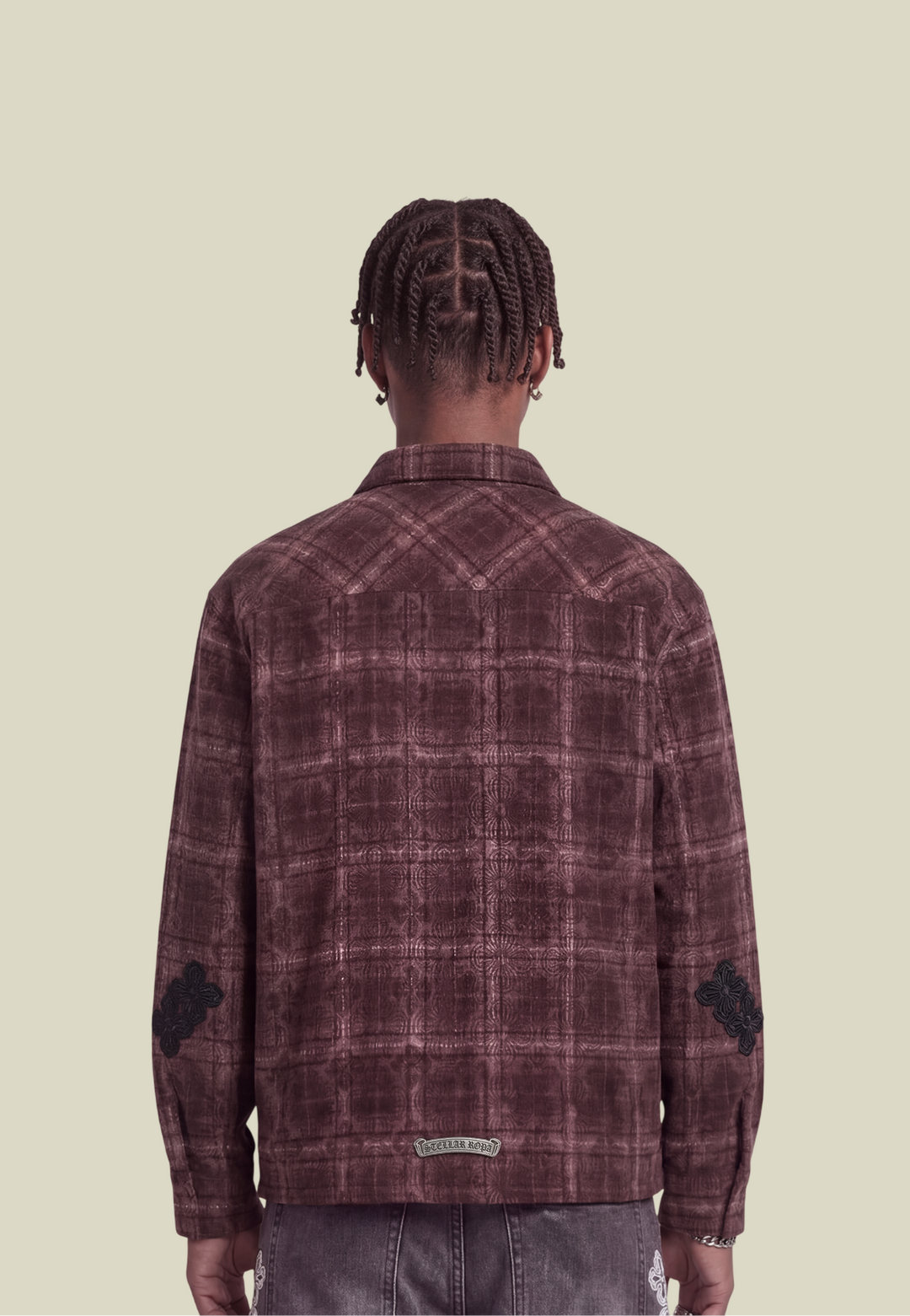 Red checked long-sleeved flannel shirt with button front and chest pocket