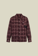 Red checked long-sleeved flannel shirt with button front and chest pocket