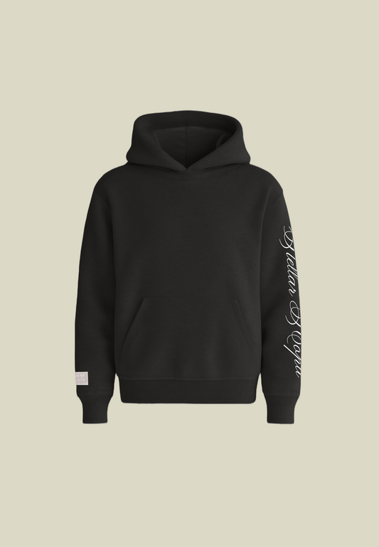 Black hooded sweatshirt with long sleeves