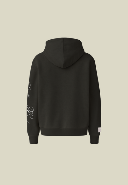 Black hooded sweatshirt with long sleeves
