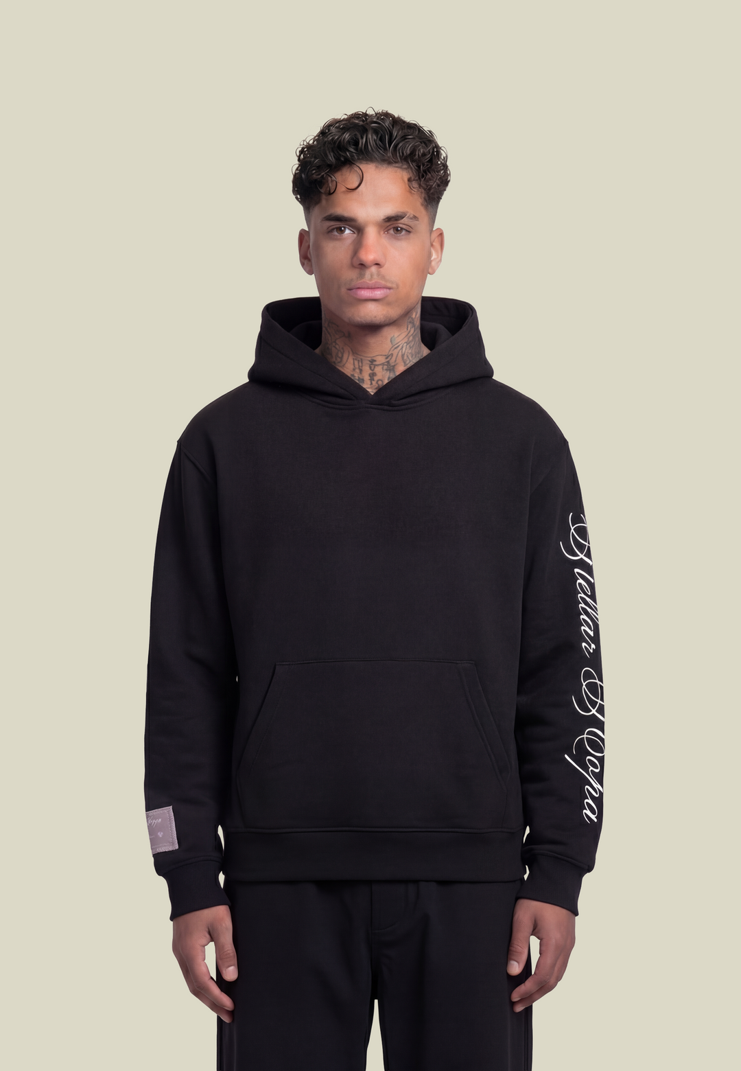 Black hooded sweatshirt with long sleeves