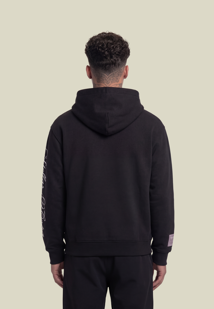 Black hooded sweatshirt with long sleeves