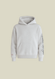 Grey unisex pullover hoodie with hood, front pouch pocket and sleeve graphic