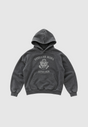 Washed grey hooded sweatshirt with front graphic and kangaroo pocket